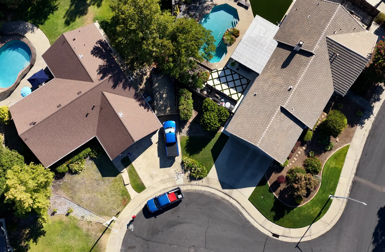An aerial view of a completed Straight Line roof
