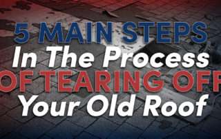 missing shingles on a roof with the caption "5 Main Steps In The Process Of Tearing Off Your Old Roof"