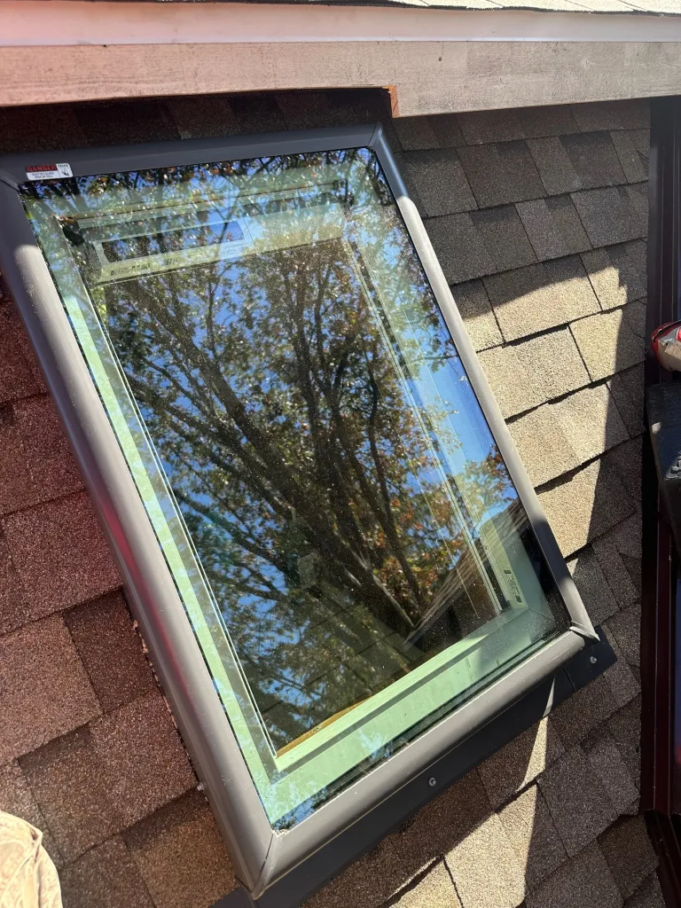 Close up of skylight on roof.