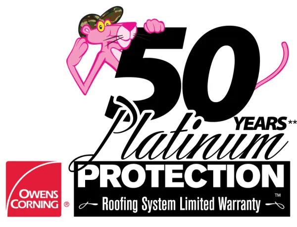 Owens Corning 50 Yeras Platinum protection Roofing System Limited Warranty with Owens Corning Pink Panther