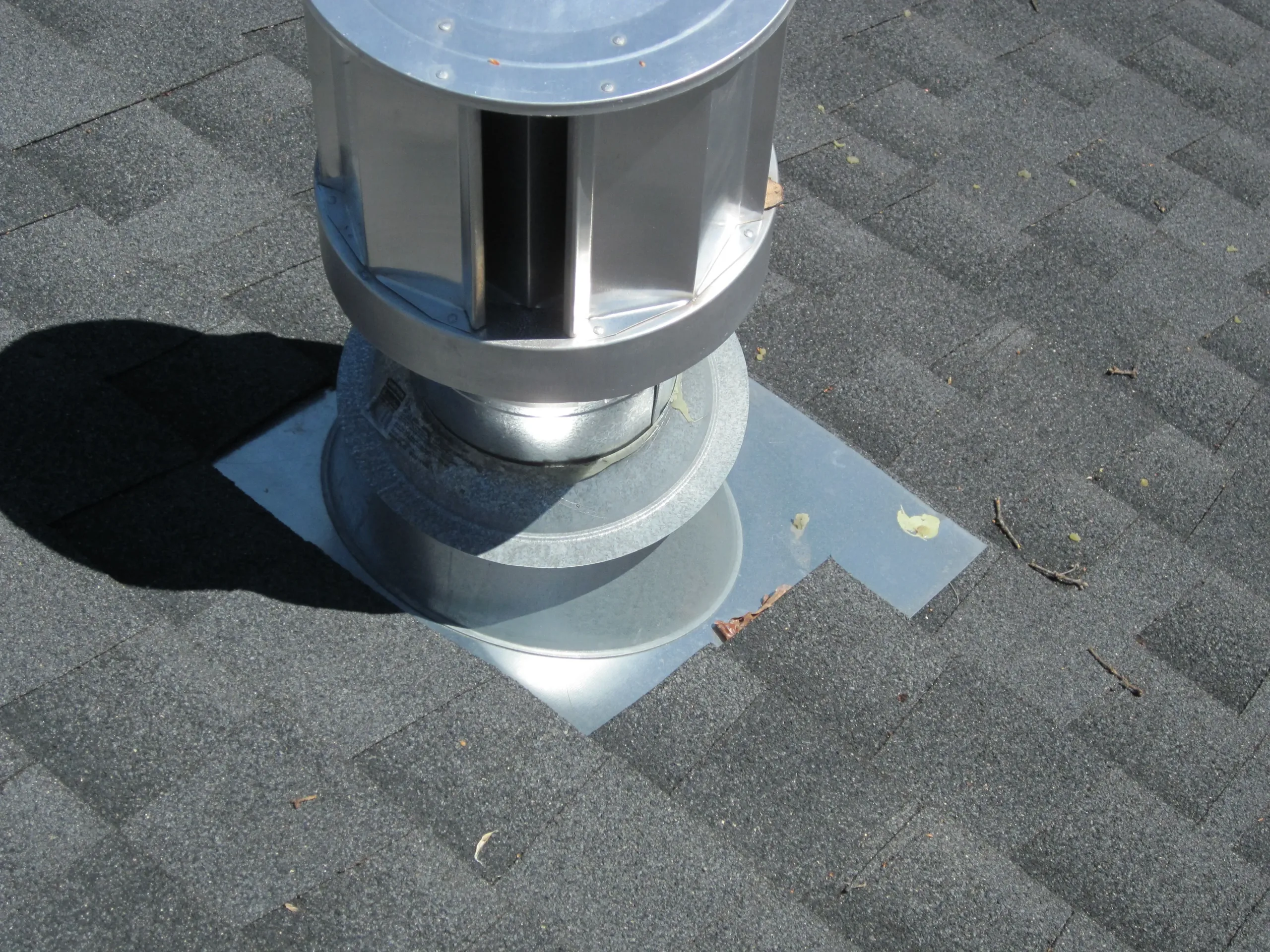Flashing on a residential home in Shingle Springs with black asphalt shingles